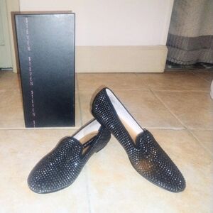 EUC Steven By Steve Madden Black Suede Silver Studded Slip On Flats & Box SZ 8.5